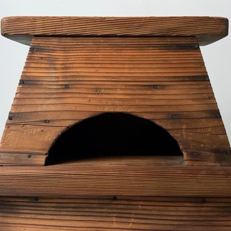 昭和期 2段木製踏台 半円穴屑入れ 杉無垢材 アンティークステップ 花台