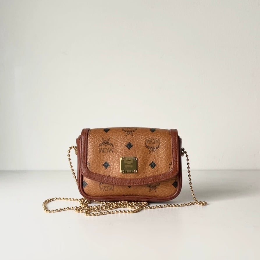 MCM カメラバッグ ショルダーバッグ ミニ ヴィセトス柄 レザー チェーン 茶 MCM オールドエムシーエム ヴィセトス柄 モノグラム コニャック ボール
