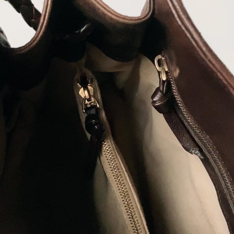 BOTTEGA VENETA ボッテガヴェネタ イントレチャート ハンドバッグ ワンショルダーバッグ レザー 焦げ茶 ブラウン レディース 中古品