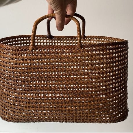 古い茶籠  左右幅 31.5cm 籐編み トート型ヴィンテージ カゴバッグ 良品