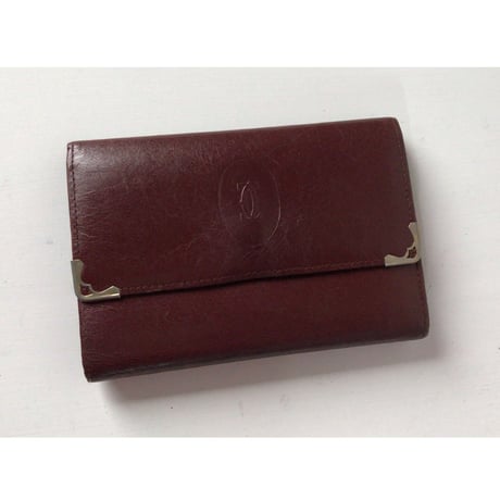 Cartier カルティエ  マストライン 三つ折りコンパクト財布  ウォレット　レザー  ボルドー がま口タイプ  ヴィンテージ