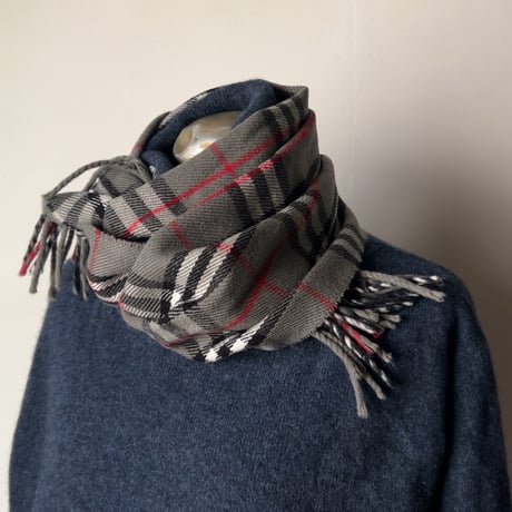 BURBERRYS バーバリーズ  LAMBSWOOL 100% ラムウール マフラー グレーノバチェック　70s～80s イギリスヴィンテージ made in england 中古品