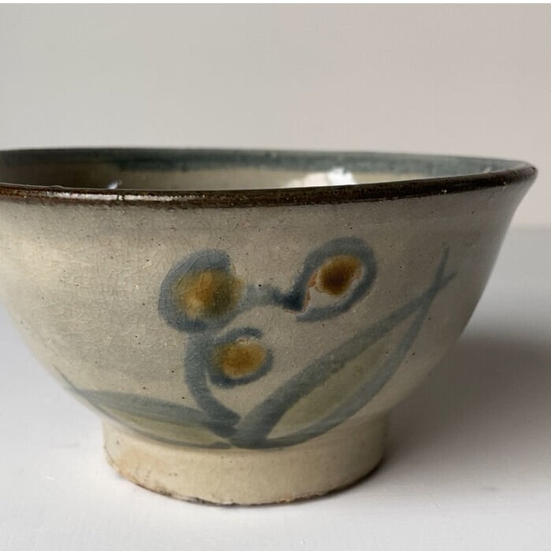 琉球 やちむん 4.5寸マカイ 古作 登窯 花草模様 昭和期 ヴィンテージ
