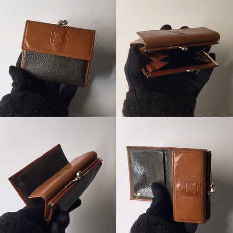 CELINE セリーヌ　ヴィンテージセリーヌ コンパクトウォレット  2つ折りガマ口  型押しレザー/ヌメ革　マカダム エンボス