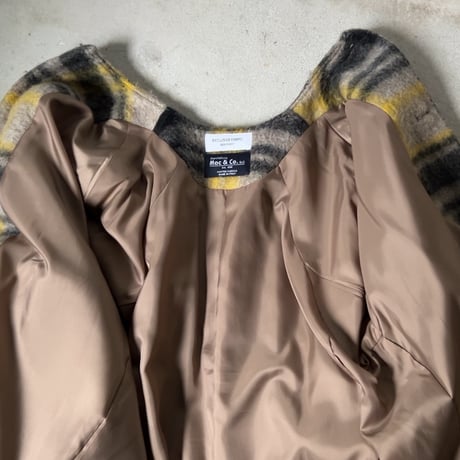 H様おまとめ品 BEAMS BOY ビームスボーイ  ノーカラータータンチェックコート  Mac & Co. S.r.l.社製のスライバーニット生地を使用  マスタード  中古美品