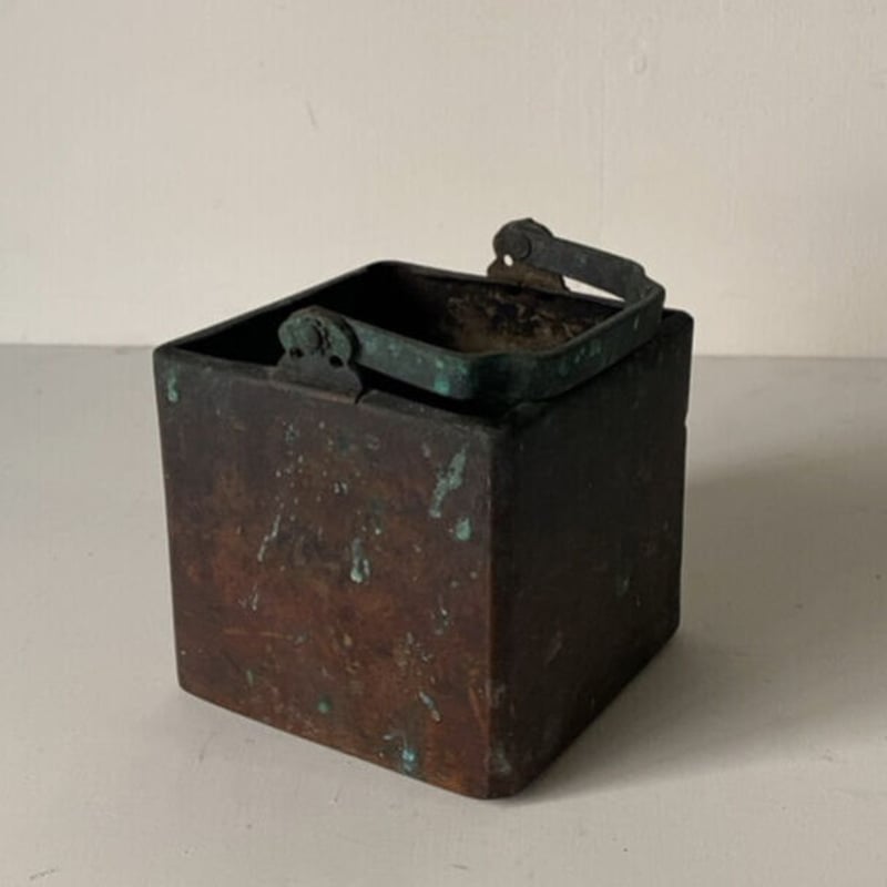 古い持ち手付銅器 手炉 手炙り 炭入れ コンロ 茶道具 赤銅 古銅 花器