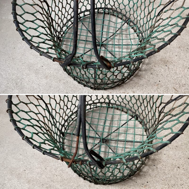 古いワイヤーバスケット バケツ型 金網籠 2ハンドル コーティング