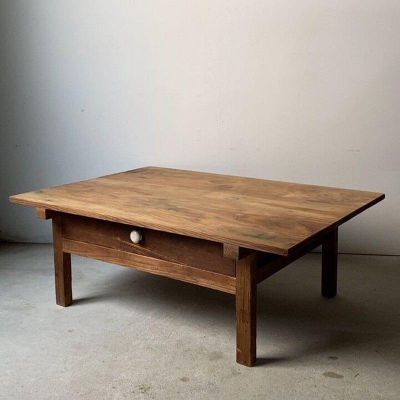 古い白木天板の文机 陶器摘みの1杯引出し 昭和初期 スベスベ木肌