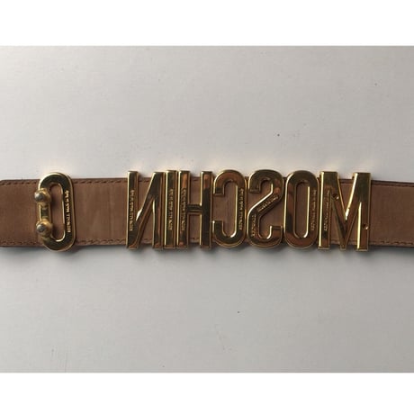 MOSCHINO  モスキーノ    ヴィンテージ  ムーブ ロゴ プレート  レザーベルト  ブラック/ゴールド  made in Italy 中古品