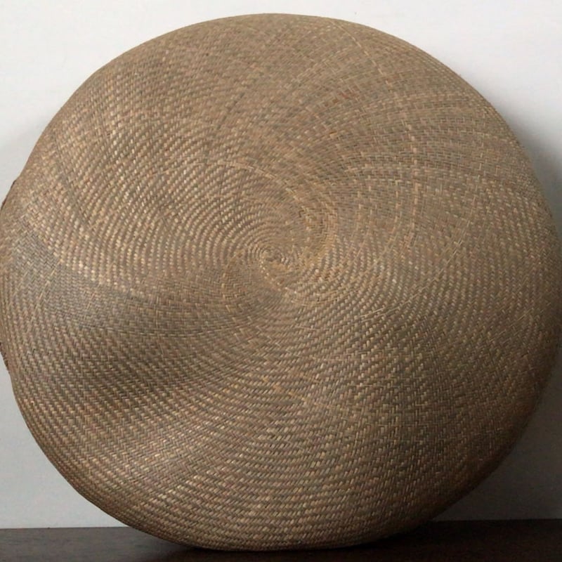 パナマ座布団 台湾製 本パナマ円形座布団 昭和中期 民藝 素朴な民具 丸