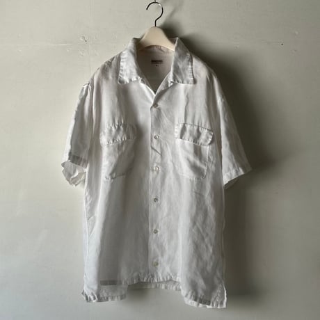 HEMISPHERES エミスフェール  80s90sヴィンテージ オープンカラー リネンシャツ ホワイト フレンチアイビー フレンチトラッド mens40 良品