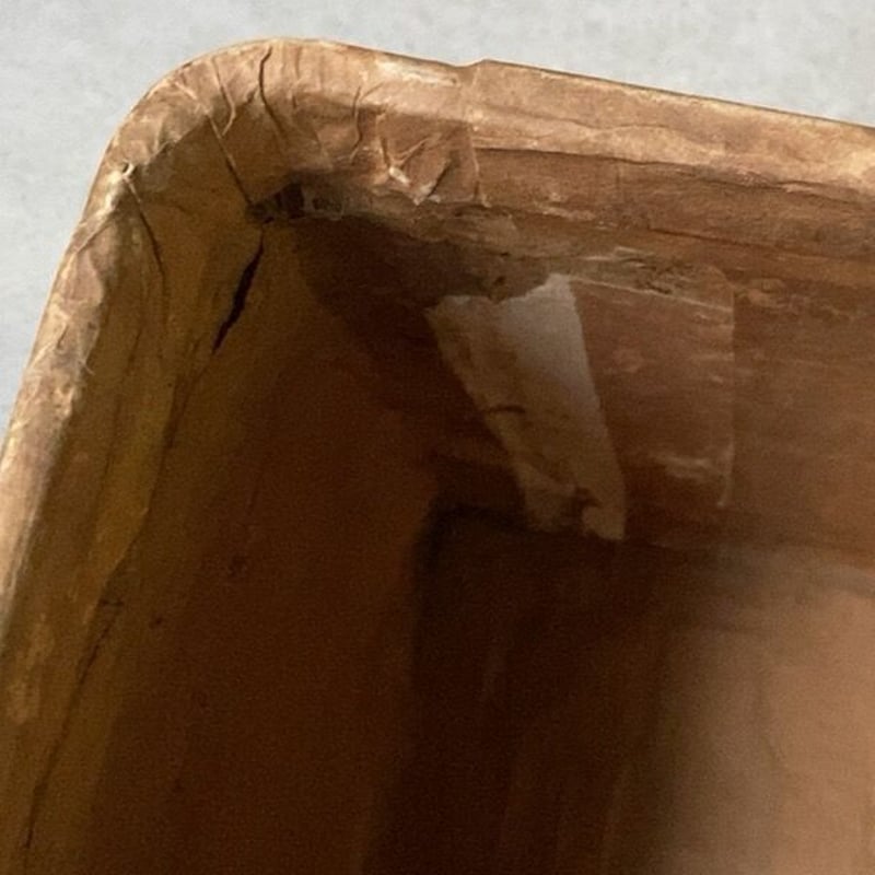古い一閑張りの道具箱 32cm 竹籠＋紙＋柿渋 深型 古箱 古道具 昭和期
