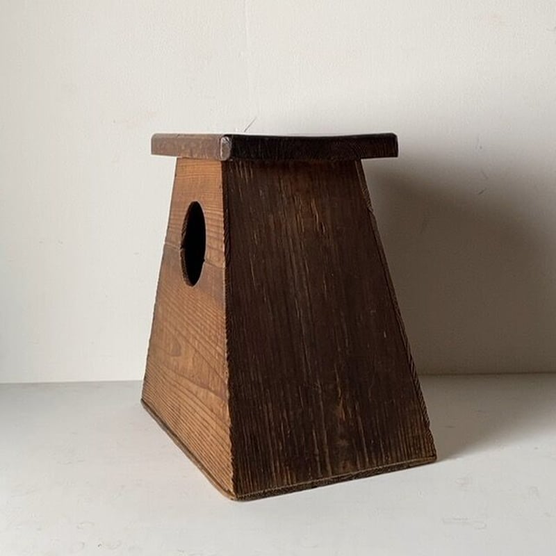 昭和期 木製無垢 古い踏台 ヴィンテージステップ 杉無垢材 丸穴屑入れ