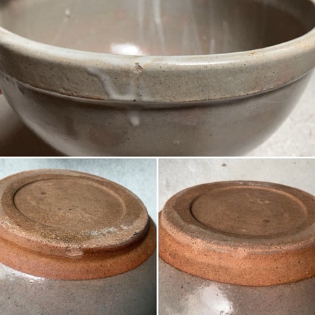 古いこね鉢(ストーンウェアB) 幅約26cm シンプル大鉢 巨大ボウル 荒い目跡 小ぶり メダカ鉢 水栽培 ビオトープ