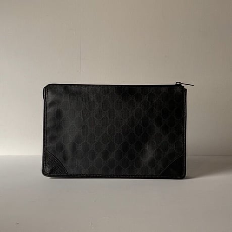 GUCCI オールドグッチ インターロッキング GG柄コーティングキャンバス ブラック/グレー  セカンドバッグ  ポーチ インバッグ ヴィンテージ 鞄 31cm
