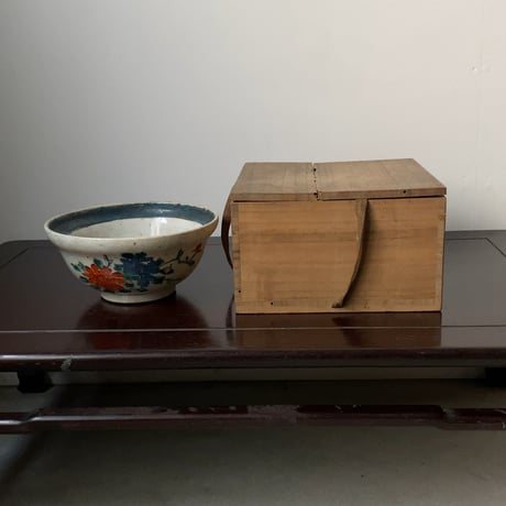 古作 花紋様 牡丹図 菓子器 大鉢 深鉢 深皿 丼 焼物 茶道具  杯洗 盃洗 箱付き アンティークテーブルウェア