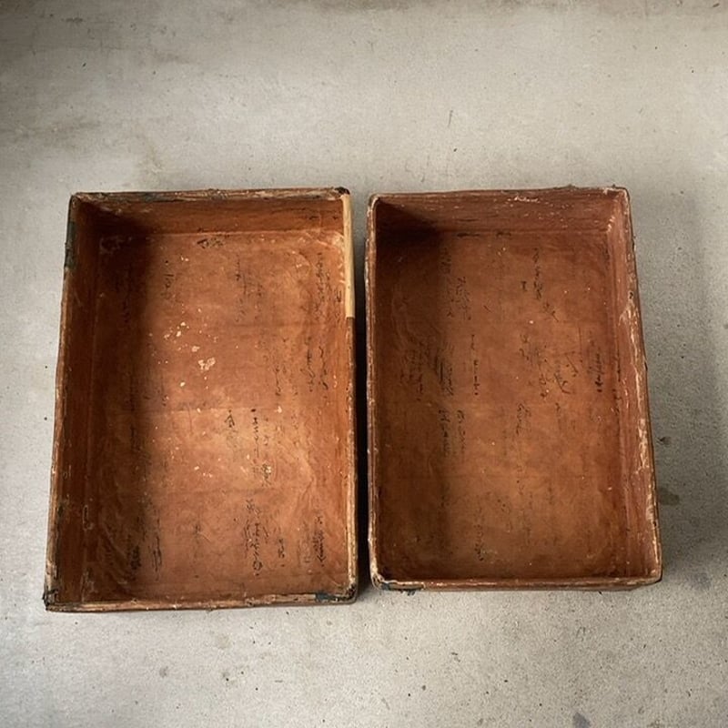 (J7-2H25）一閑張り 一閑張りの大きめ蓋付き道具箱 幅約54cm 旧家で長年眠っていたお