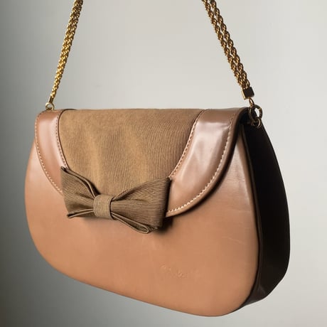 GIVENCHY  SACS ジバンシィサックス  パーティーバッグ  リボンモチーフ 2way(クラッチ/チェーンバッグ) ライトブラウン ゴールド金具  箱有り 中古品