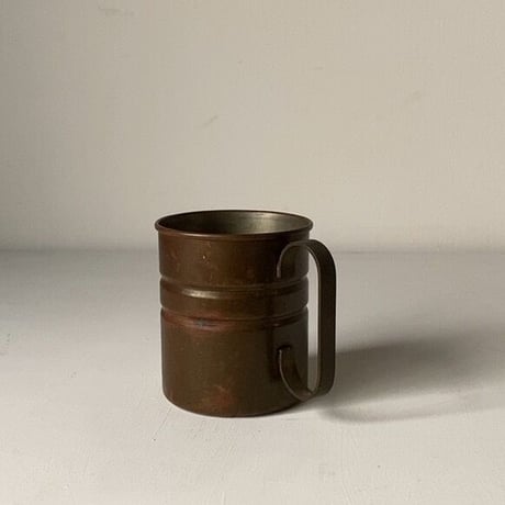 ヴィンテージ銅マグ  メーカー不明  2本ライン  ヤケ感お色目良好  コッパーマグカップ  アイスコーヒー ビアマグ