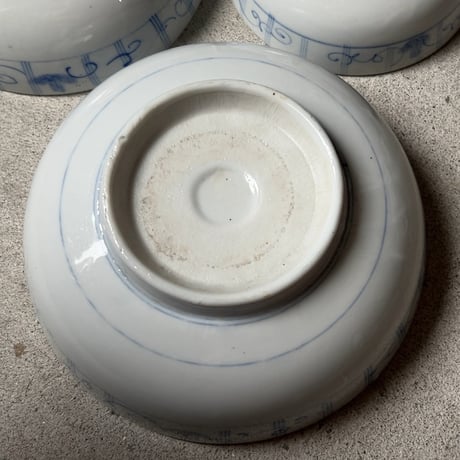 明治期 古い染付の入れ子鉢 (3鉢) アサガオ 蔓 絵  薄色  完品