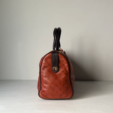 TRUSSARDI トラサルディ　80s ヴィンテージ トラサルディ ミニボストンバッグ ラムレザー ダークオレンジ/ゴールド金具 レアカラー  中古良品