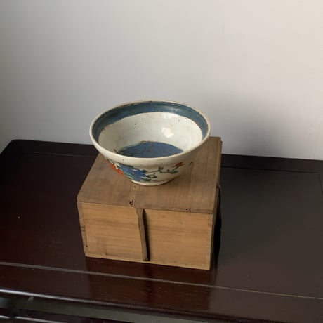 古作 花紋様 牡丹図 菓子器 大鉢 深鉢 深皿 丼 焼物 茶道具  杯洗 盃洗 箱付き アンティークテーブルウェア