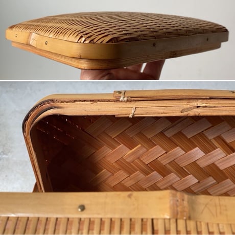 竹のお重  持ち手付三段重 竹編み 竹工芸 重箱  ドーム蓋  工芸品 民芸品 弁当箱 茶器箱 美品