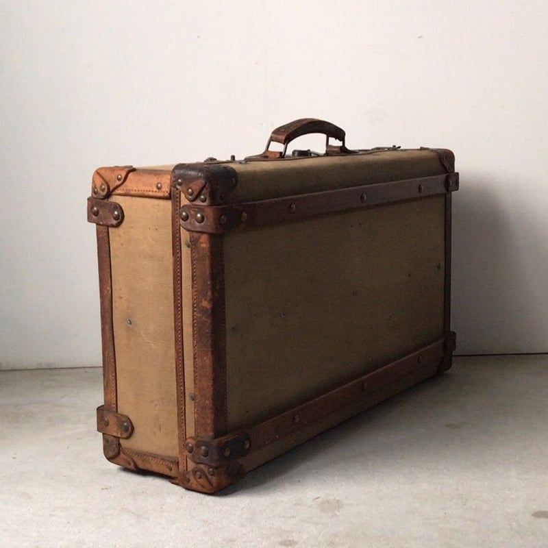アンティーク トランク キャンバス/ウッド/レザー コンビ構造 木枠