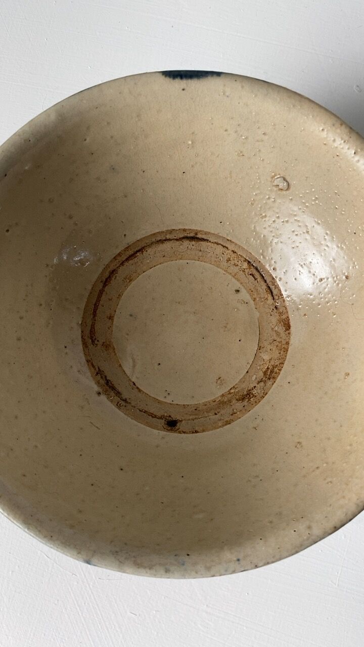 A 古琉球 やちむん 4.5寸マカイ 古作 登窯 花唐草 呉須色 沖縄 焼物