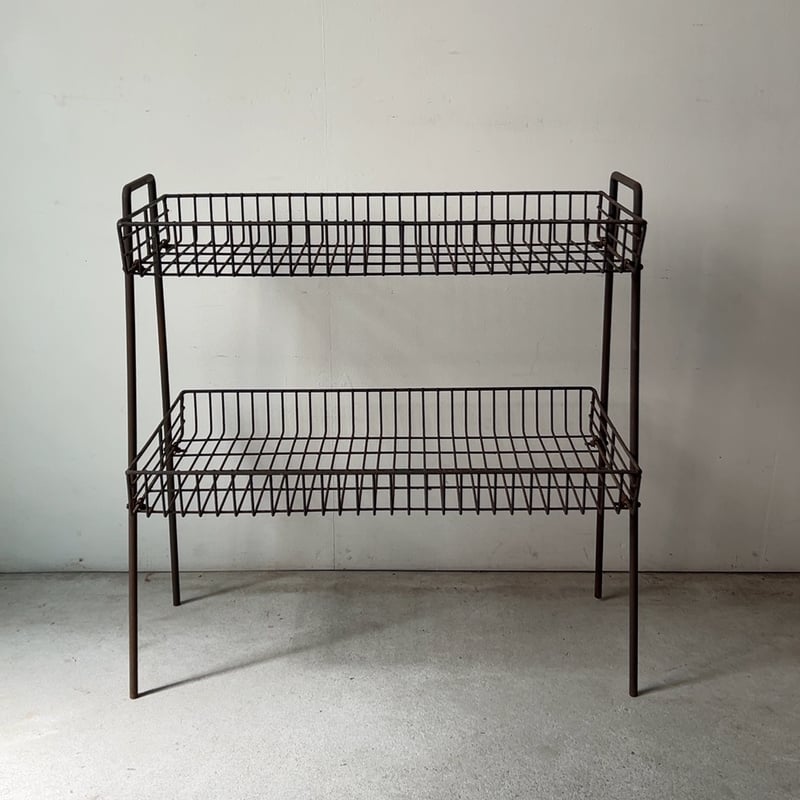 ワイヤーラック2段 店舗什器 棚 大きいワゴン 陳列棚 昭和レトロ