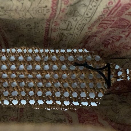 古い籐巻きの煎茶籠 中間サイズ 30cm  更紗あり  ヴィンテージカゴバッグ ほぼ 完品