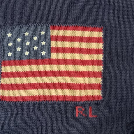 RALPH LAUREN ラルフローレン 星条旗 コットンセーター RLロゴ有り size 160  ヴィンテージ POLO ポロ 中古良品