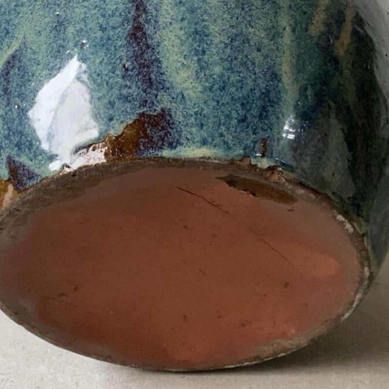 古い大火鉢 幅46cm 海鼠(なまこ)釉 瑠璃釉 深海色 メダカ鉢 睡蓮鉢