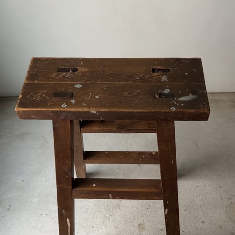昭和期 折り畳み式 木製脚立 ウッドラダー 小型ハシゴ 黒ヤケ 木工 ホゾ加工 ペイント跡 ジャパンヴィンテージ 良品