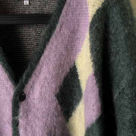 NEEDLES ニードルズ モヘアカーディガン ダイヤモンド ビリジアン/ピンク/クリームイエロー　size L メンズ  NEPENTHES ネペンテス 中古美品
