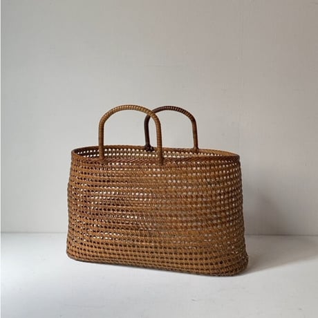古い茶籠  左右幅 31.5cm 籐編み トート型ヴィンテージ カゴバッグ 良品