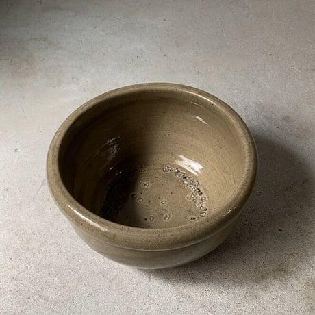 古いこね鉢(濃緑) 幅約26cm 灰釉 荒い目跡 昭和初期 小ぶり メダカ鉢 水栽培 ビオトープ  ニュウ ホツあり