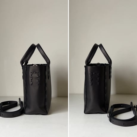 POMTATA ポンタタ  SAKU TOTE 'S  2WAYトートバッグ レザー シボ革 上質レザー ブラック ミニトート クロスショルダー 日本製 中古極美品