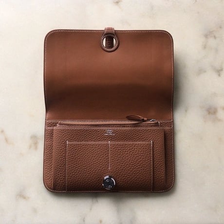 HERMES エルメス ドゴンデュオ(GM)  トゴ  ゴールド  シルバー金具  D刻印(2019年製) 財布 ウォレット 中古極美品