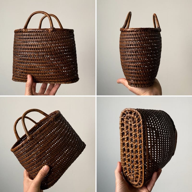 古い茶籠(ミニサイズ) 左右幅約22cm 黒ヤケ 濃飴色 トロトロ  