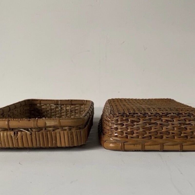 古い籐編みの平箱 茶道具 ペンケース 道具箱 古道具 古民藝 工芸品