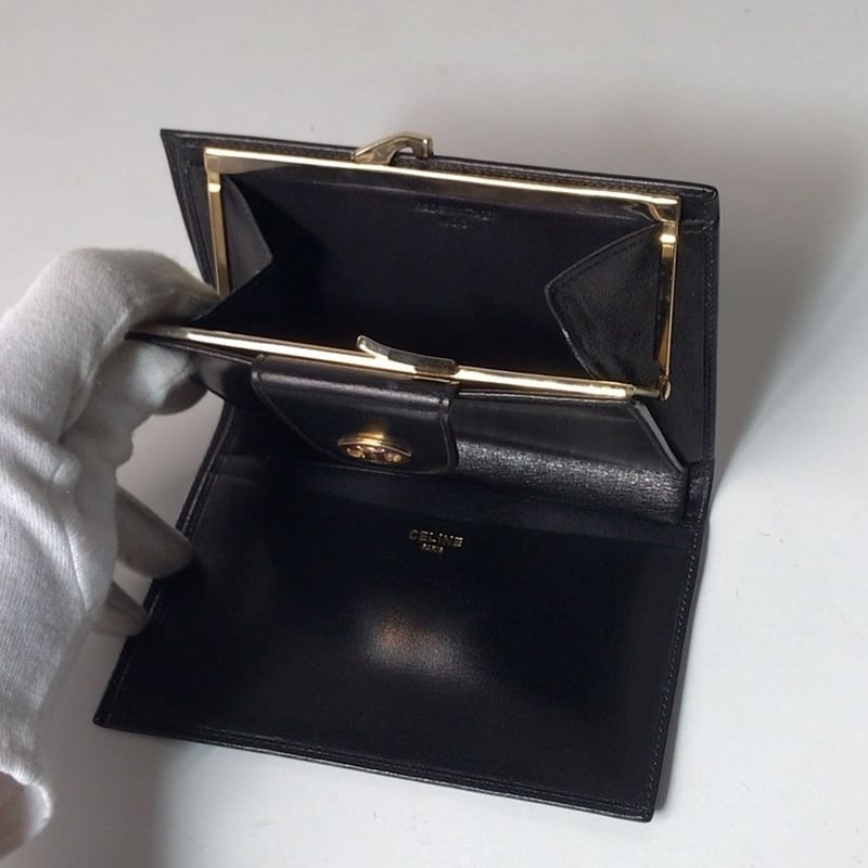 CELINE セリーヌ ガマ口 コンパクト財布 マカダム カーフレザー CELINE セリーヌ ガマ口 コンパクト財布 マカダム カーフレザー