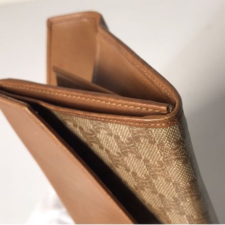 CELINE オールドセリーヌ Wレターフラップ長財布  マカダム レザー/PVC  ベージュ ゴールド  80s90sヴィンテージ ウォレット 中古良品