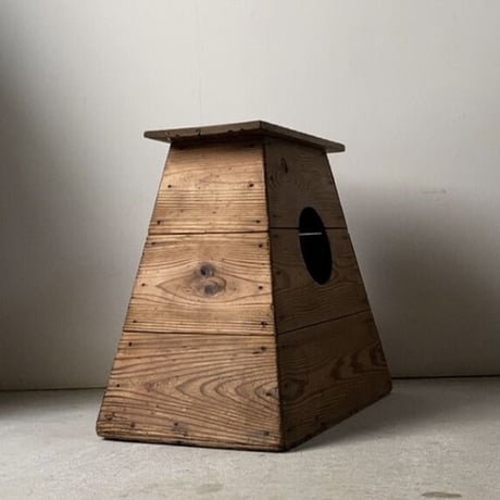 昭和期 木製踏台 丸穴屑入れ 杉無垢材 アンティークステップ 花台 スツール 良品  メンテナンス済