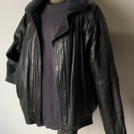 BURBERRYS バーバリーズ  80s～90s ヴィンテージレザージャケット 旧タグ ボアブルゾン 黒 革ジャン ブルゾン  ジャンパー 本革 オールレザー ブラック 古着 中古良品