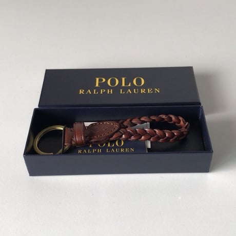 POLO Ralph Lauren   ポロ ラルフローレン   レザー編み   キーリング     ダークブラウン/ゴールド    未使用品