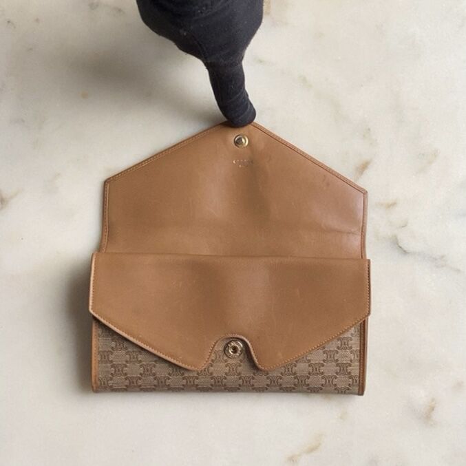 CELINE オールドセリーヌ Wレターフラップ長財布 マカダム レザー/PVC