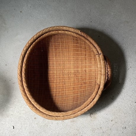 丸い片口ざる 入れ子2点セット  竹編みザル 竹笊 竹籠 竹工芸 竹細工 工芸品 手仕事 古民藝 古民具 古道具 ジャパンヴィンテージ