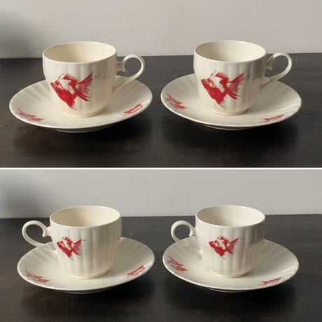 古作 金魚柄 コーヒーカップ＆ソーサー 6客セットデッドストック  昭和中期 戦後　箱有  完品