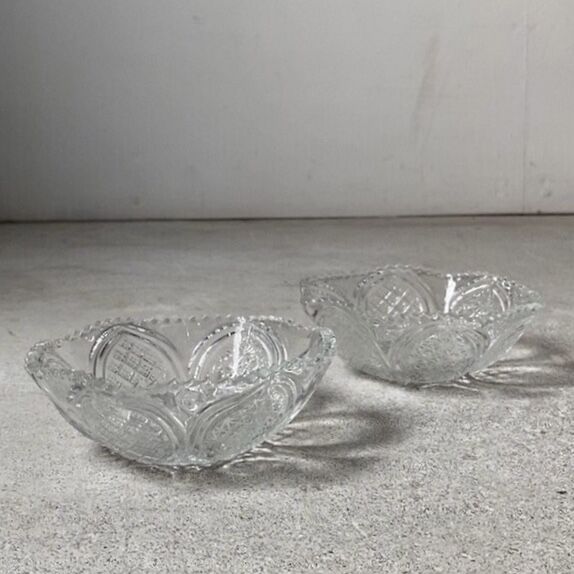 ヴィンテージ プレスガラス器 昭和初期 深皿 小鉢 気泡 ゆらゆら